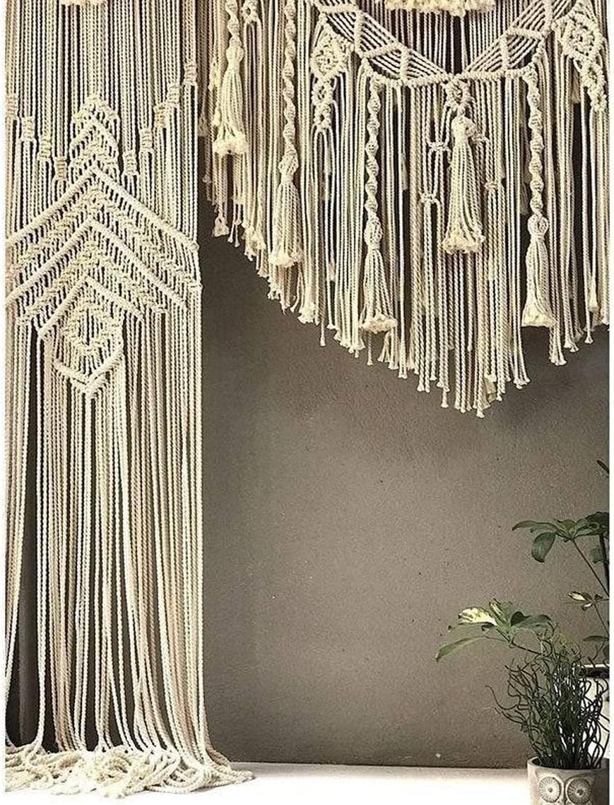 SN HANDICRAFTS Handmade Macrame Large Curtain Bohemian Boho Decoration Backdrop Wedding Wall Hanging W 75 x 85 Inch, Natural