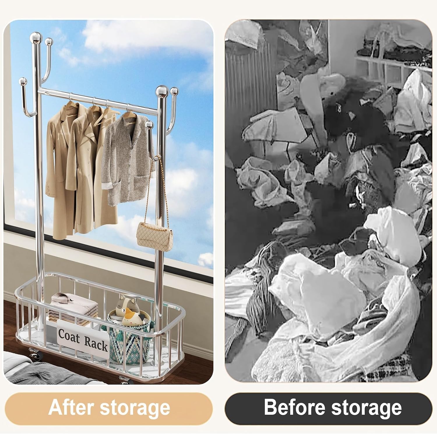Heavy Duty Rolling Clothes Rack, Clothing Rack with Wheels, Garment Racks for Hanging Clothes, Wardrobe Racks for Bedroom Laundry Living Room(Gold,60cm/23.6in)