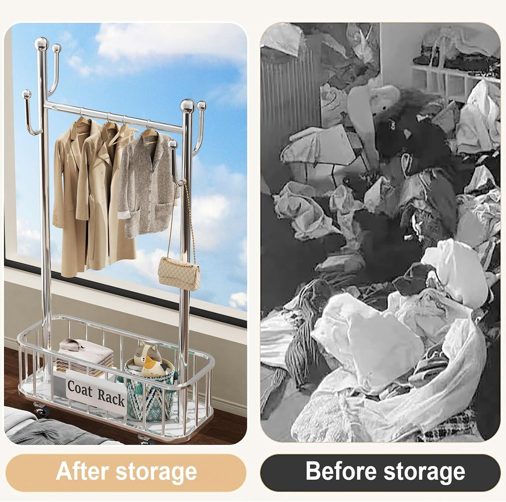 Heavy Duty Rolling Clothes Rack, Clothing Rack with Wheels, Garment Racks for Hanging Clothes, Wardrobe Racks for Bedroom Laundry Living Room(Black,60cm/23.6in)