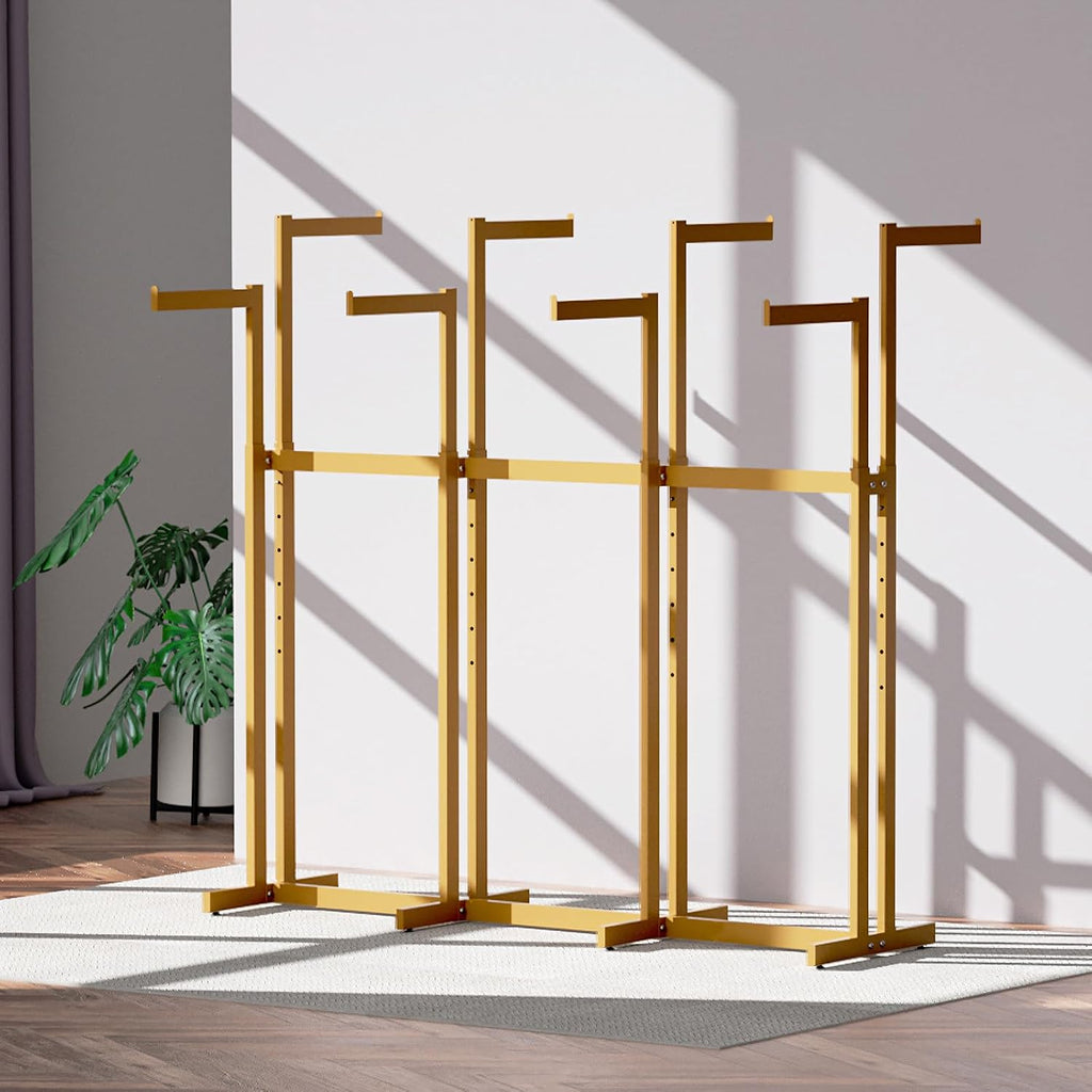 Retail Clothing Rack - for Hanging Clothes - Rolling Metal Garment Racks Heavy Duty, Gold Commercial Clothing Display Rack with Wheels, Tall Sturdy Stand Clothing Racking (8 Arm,Gold)