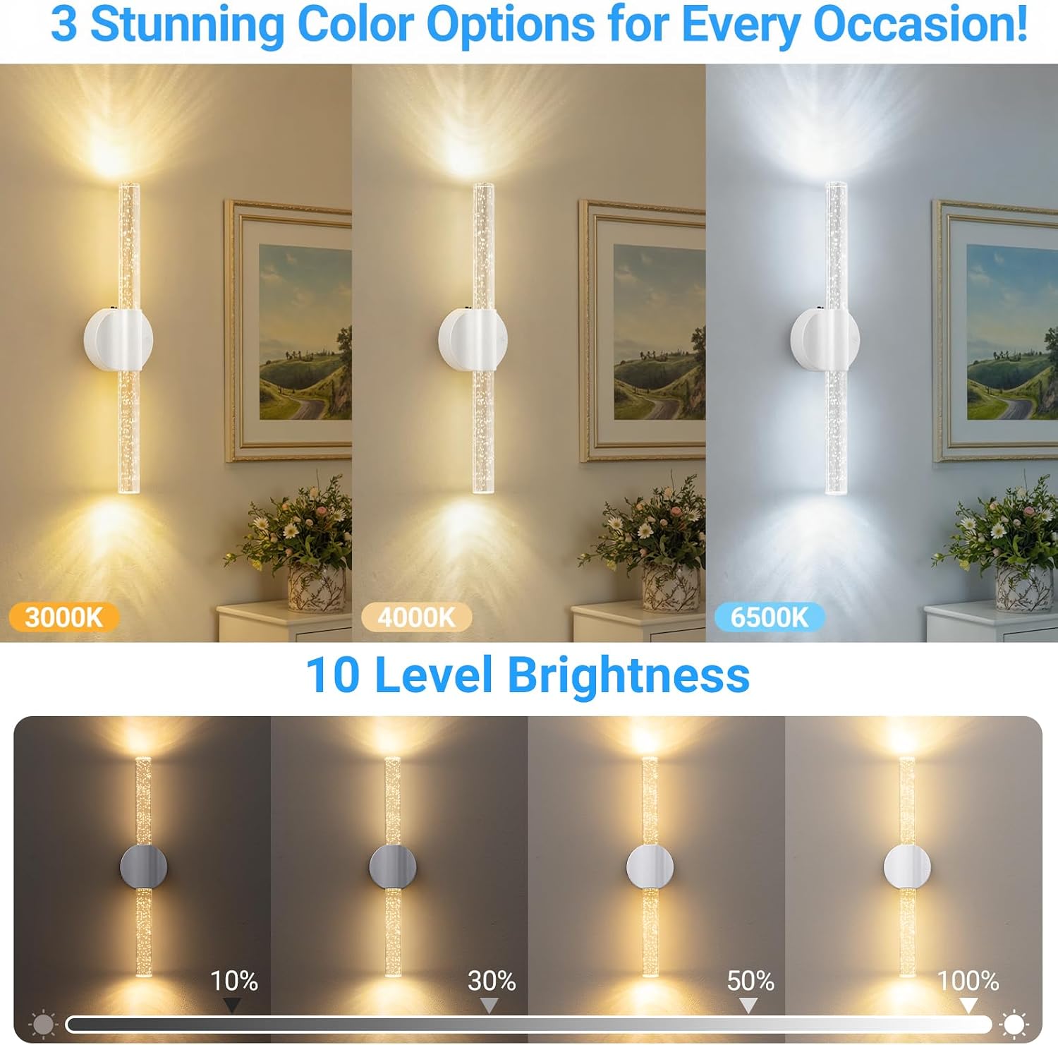 Peel and Stick on Battery Powered Wall Sconces Set of Two, Rechargeable Magnetic Linear Wall Lights for Bedroom, Cordless Sconces with Remote&Touch Control, 3CCT&Dimmable Vanity Wall Lamp, White
