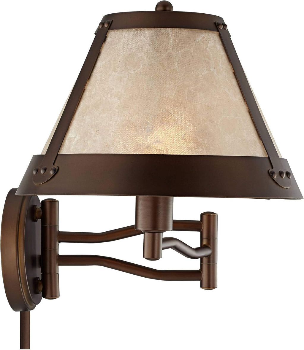 Franklin Iron Works Samuel Mica Shade Plug-in Swing Arm Wall Lamp with Cord Cover Set of 2