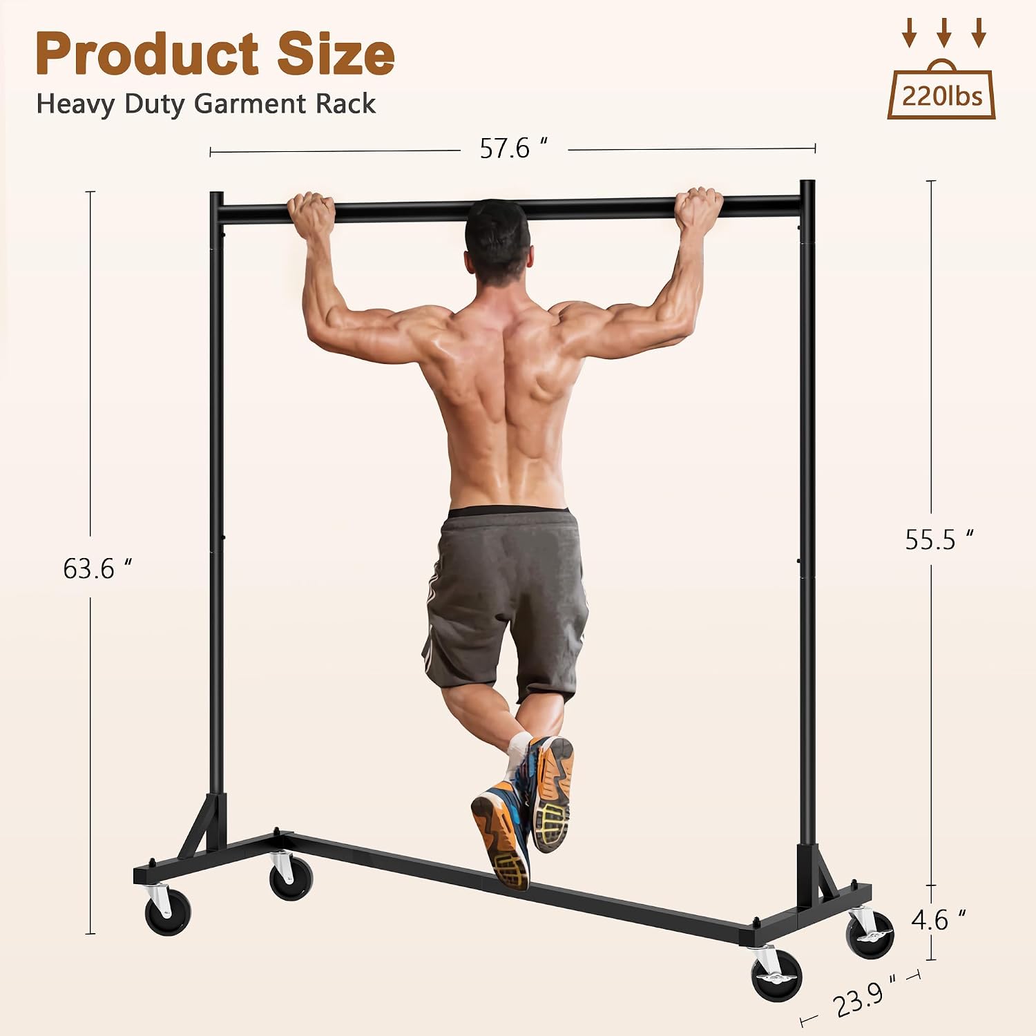 Hoctieon Z Rack Set of 2, Rolling Clothing Racks with Z-Base, Heavy Duty Garment Racks Set of 2, Clothes Rack on Wheels with Brakes, Clothes Organizer Rack Set of 2, Black