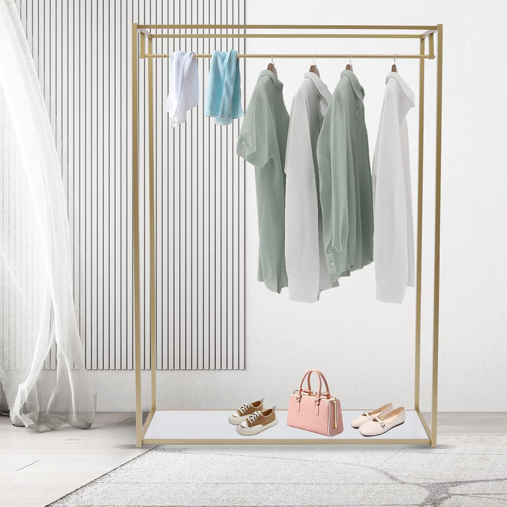 TFCFL Heavy Duty Metal Garment Rack Freestanding Clothes Rack Wedding Dress Display Stand Floor-Standing Clothing Rack with Bottom Storage Shelf