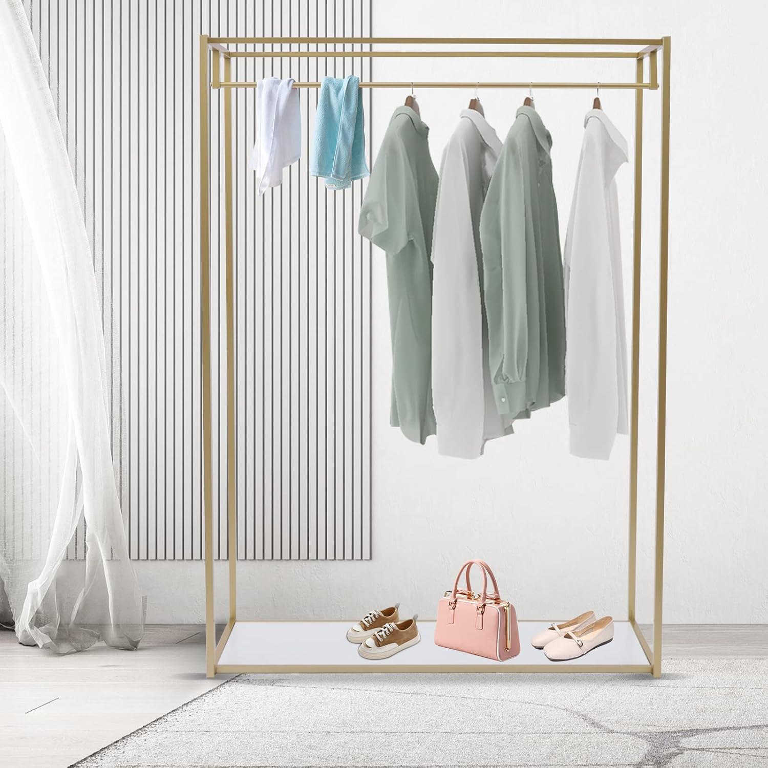 TFCFL Heavy Duty Metal Garment Rack Freestanding Clothes Rack Wedding Dress Display Stand Floor-Standing Clothing Rack with Bottom Storage Shelf