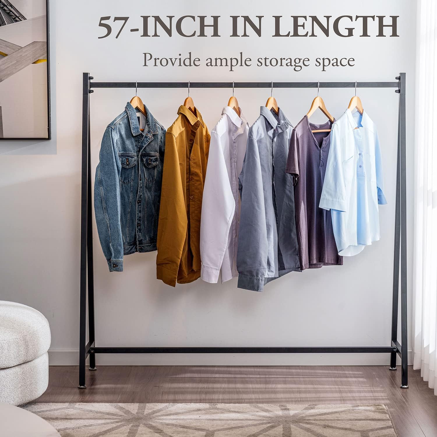 MyGift 57 Inch Modern Black Heavy Duty Metal A-Frame Wardrobe Clothing Rack, Commercial Grade Freestanding Garment Hanger for Bedroom Closet Clothes or Retail Display