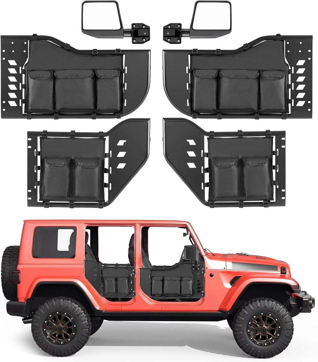 VEVOR Jeep Tube Doors, 4-Door, Compatible with 2018-2026 Jeep Wrangler JL & 2020-2026 Gladiator JT, Steel Off Road Front & Rear Tubular Half Doors with DOT Certified Side View Mirrors and Storage Bag