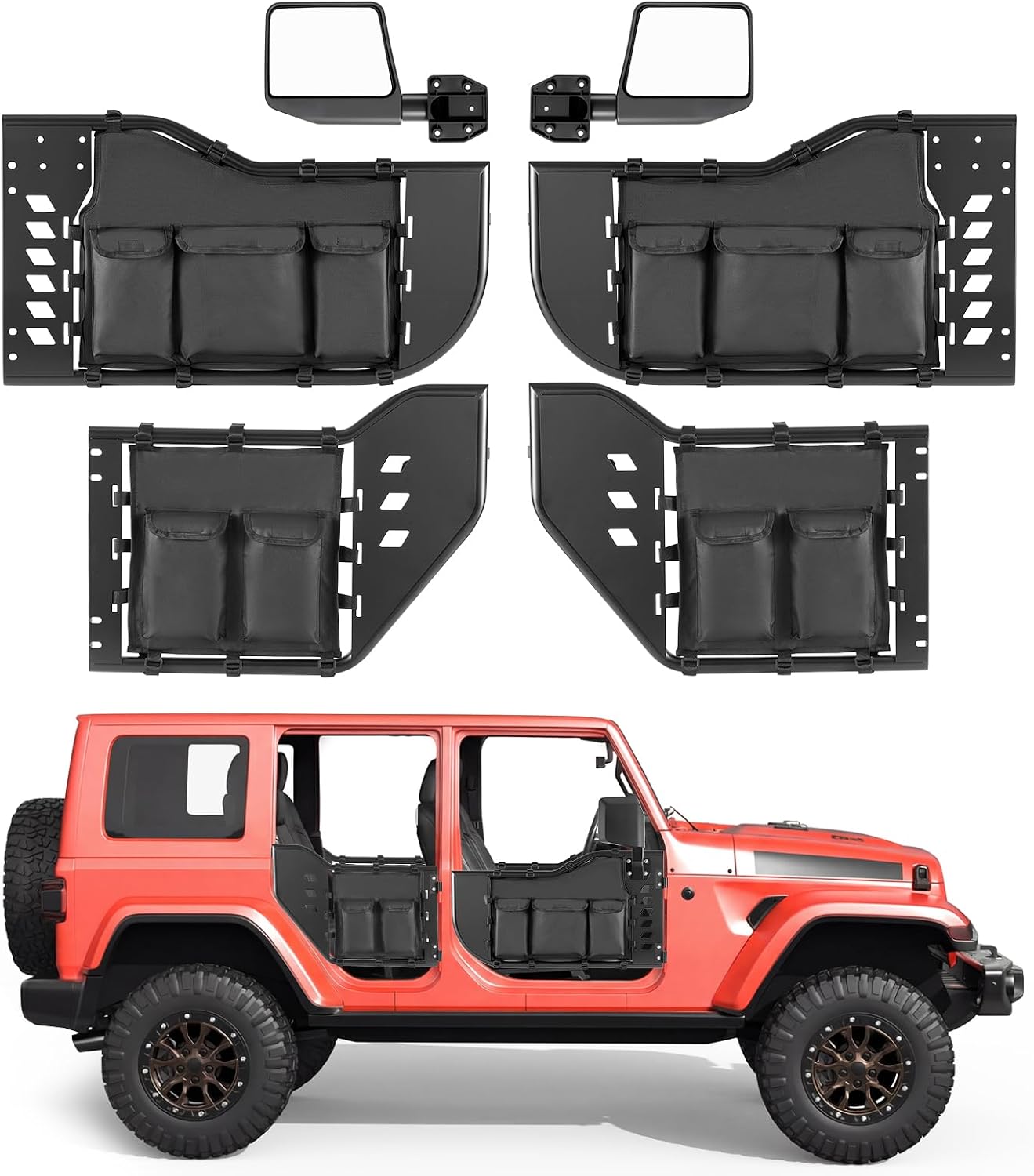 VEVOR Jeep Tube Doors, 4-Door, Compatible with 2018-2026 Jeep Wrangler JL & 2020-2026 Gladiator JT, Steel Off Road Front & Rear Tubular Half Doors with DOT Certified Side View Mirrors and Storage Bag