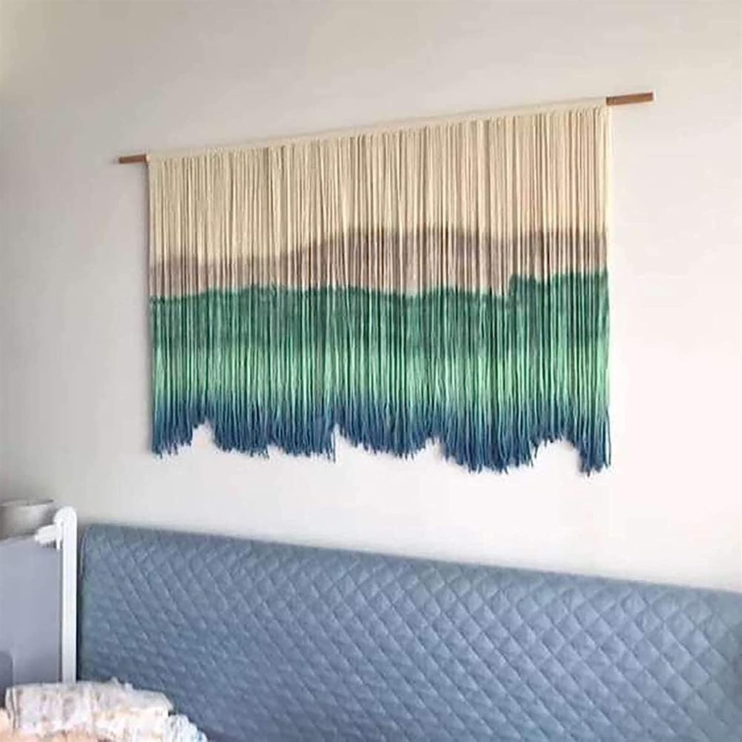 Modern Wall Decor Woven,Wall Hanging Art Tapestry, Macrame Wall Hanging Boho Chic Woven Tapestry Bohemian Tassel Art Cotton Rope Woven Large Wall Decor Curtain, 100x80cm, Green