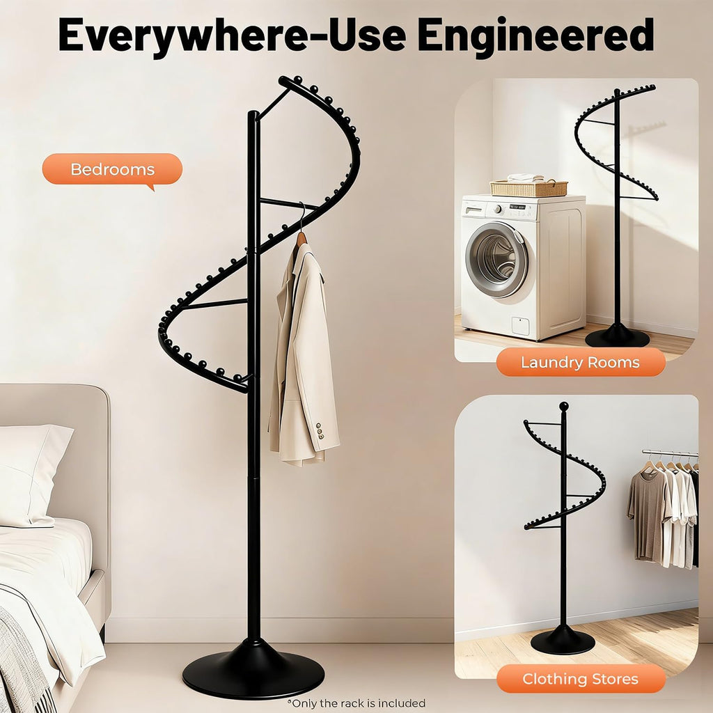Spiral Rotating Clothing Rack, Freestanding Garment Rack Metal Coat Rack Retail Display Stand Black Hanger Shelf for Clothes Dresses Bags Scarves