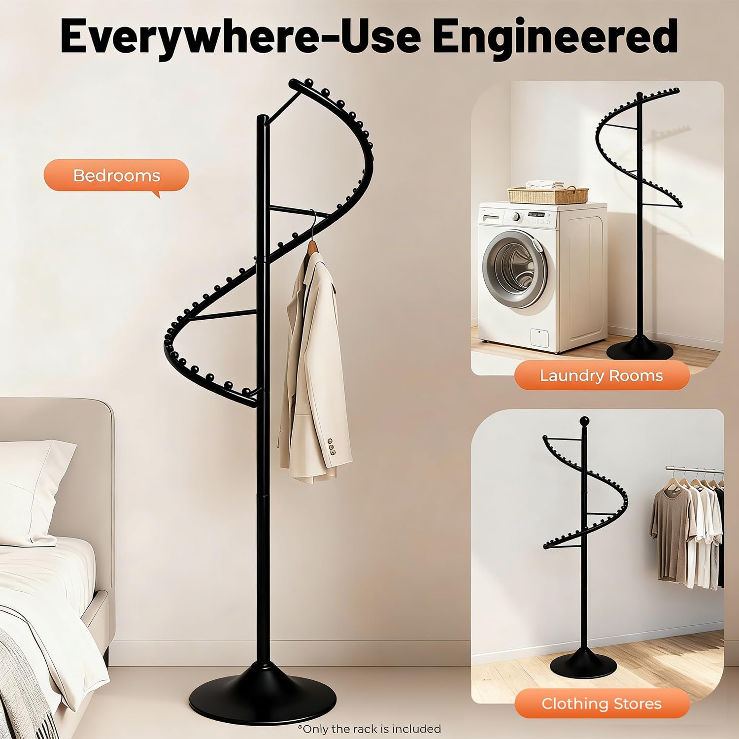 Spiral Rotating Clothing Rack, Freestanding Garment Rack Metal Coat Rack Retail Display Stand Black Hanger Shelf for Clothes Dresses Bags Scarves