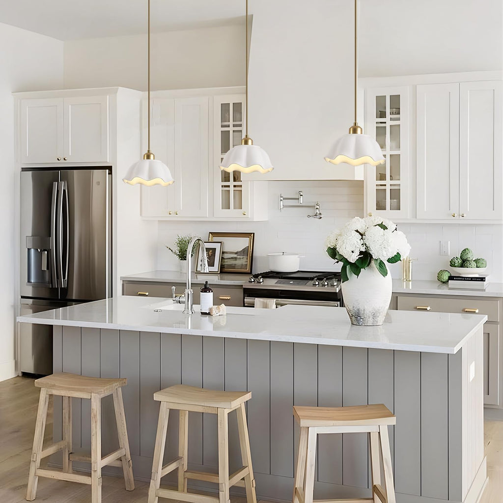 Ceramic Pendant Light Set of 2 with Retro White Dome Lampshade Modern Ceiling Hanging Lamp Adjustable Nordic Mid Century Pendant Light for Kitchen Island Bedroom Restaurant