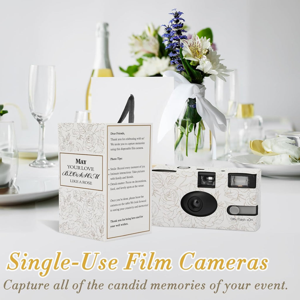 12 Pack Disposable Cameras Bulk for Wedding, Golden Rose Single-Use 35mm Film Disposable Camera with Flash, ISO 400 17 Exposures for Outdoor Travel Gathering Anniversary Birthday Party Supply
