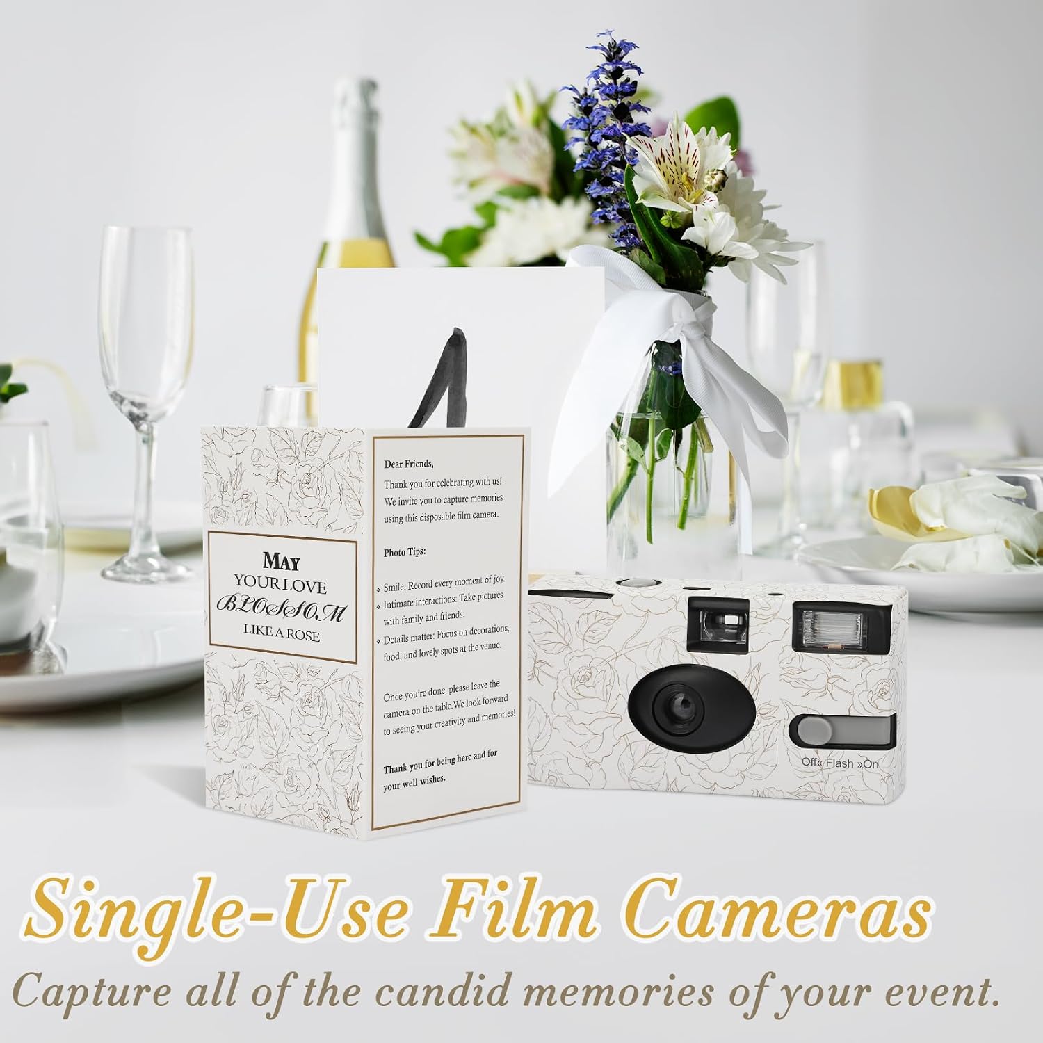 12 Pack Disposable Cameras Bulk for Wedding, Golden Rose Single-Use 35mm Film Disposable Camera with Flash, ISO 400 17 Exposures for Outdoor Travel Gathering Anniversary Birthday Party Supply