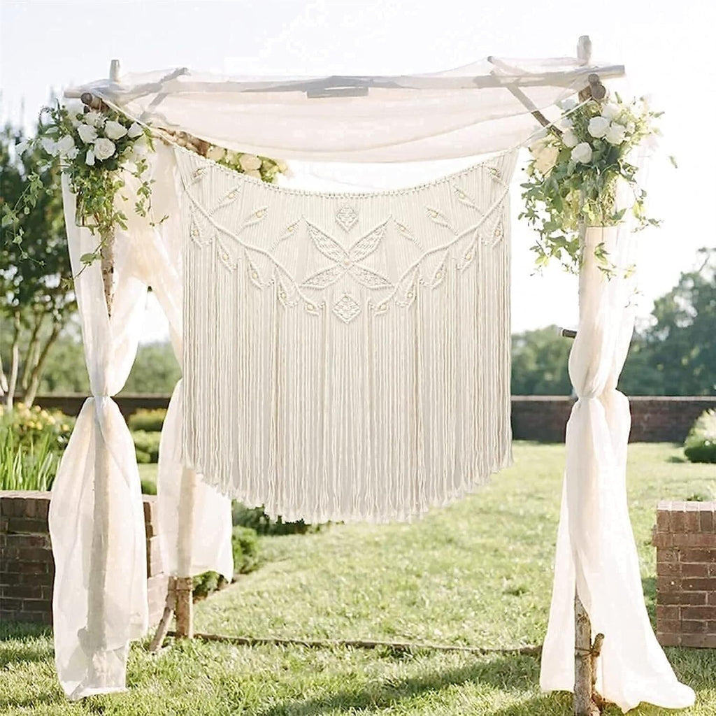 Modern Wall Decor Woven,Wall Hanging Art Tapestry, Macrame Wall Hanging Large Boho Chic Woven Tapestry Bohemian Cotton Handmade Wall Decor - Suitable for Home (White)