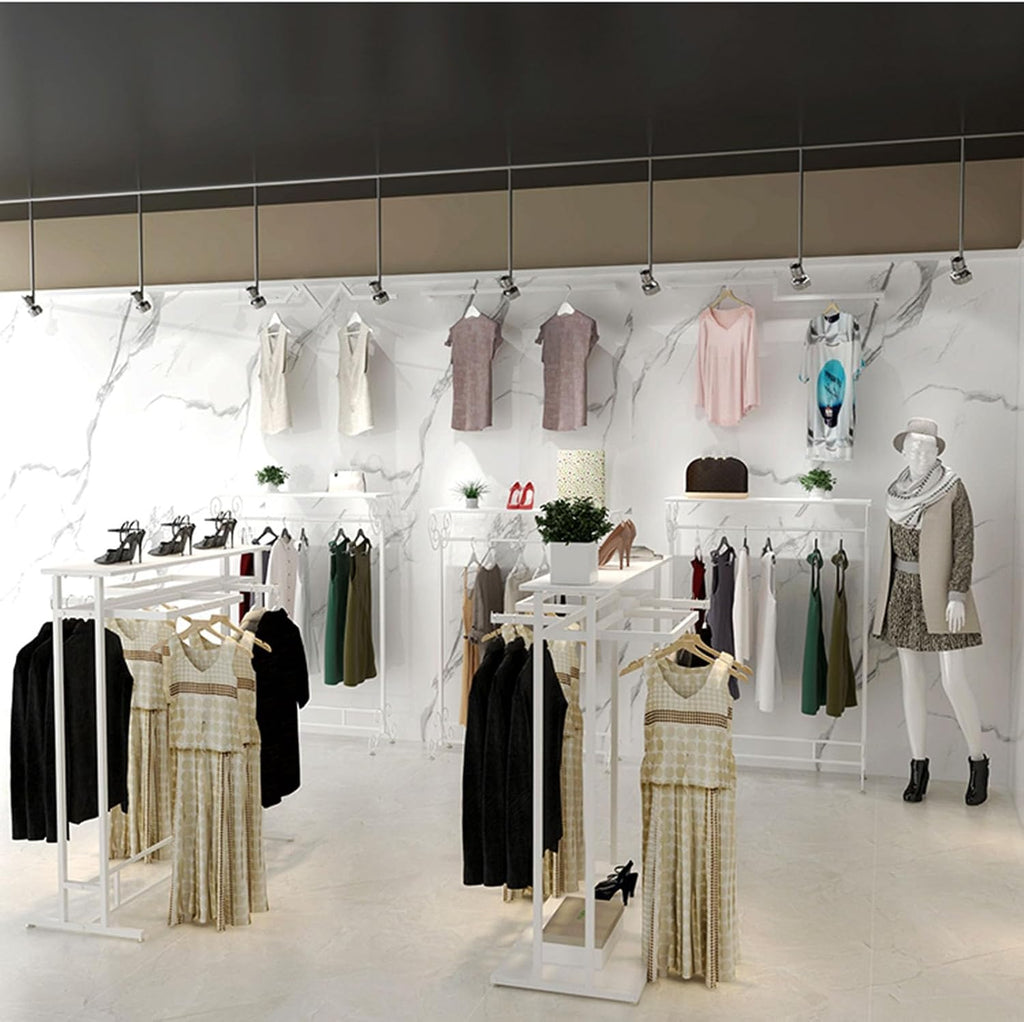 Freestanding Garment Rack With Shelves, Metal Clothing Rack Boutique Display Rack Closet Organizer, Commercial Grade Clothes Display Rack, Heavy Duty Shoes Bags Clothes O(D-120X50X150Cm)