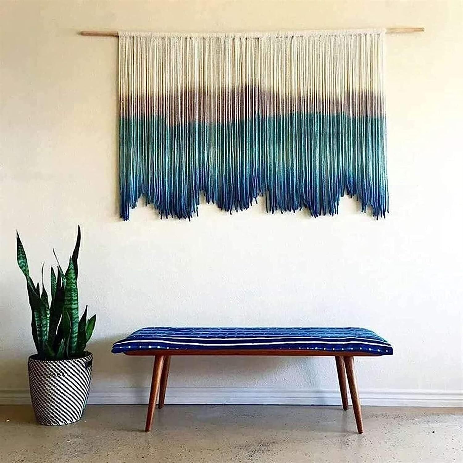 Modern Wall Decor Woven,Wall Hanging Art Tapestry, Macrame Wall Hanging Boho Chic Woven Tapestry Bohemian Tassel Art Cotton Rope Woven Large Wall Decor Curtain, 100x80cm, Green