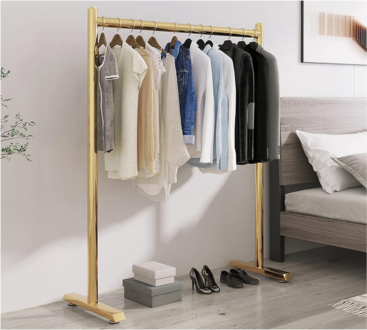 Coat Rack with Bottom Shelf - Industrial Pipe Metal Garment Rack for Hanging Clothes, Coats, Shirts, Sweaters - Versatile Storage Solution/Black/150Cm,Gold,100Cm