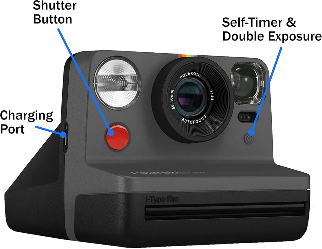 Polaroid Gen 2 Now I-Type Instant Film Camera - Black Bundle with a Color i-Type Film Pack (8 Instant Photos) and a Cleaning Cloth