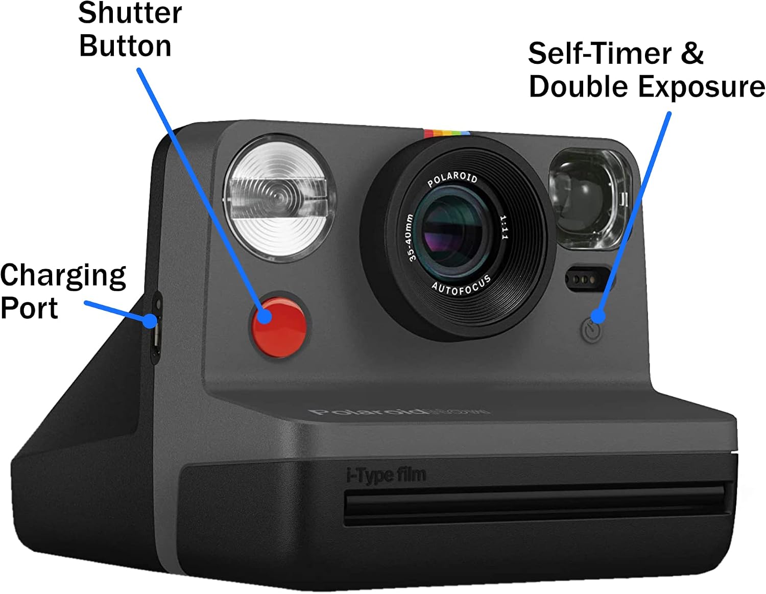 Polaroid Gen 2 Now I-Type Instant Film Camera - Black Bundle with a Color i-Type Film Pack (8 Instant Photos) and a Cleaning Cloth