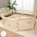 Natural Wood Baby Playpen for Babies and Toddlers Portable Infant Play pens for Kids Extra Large Toddler Wood Fence Play Area with Child Proof Lock 69x69x24Inch