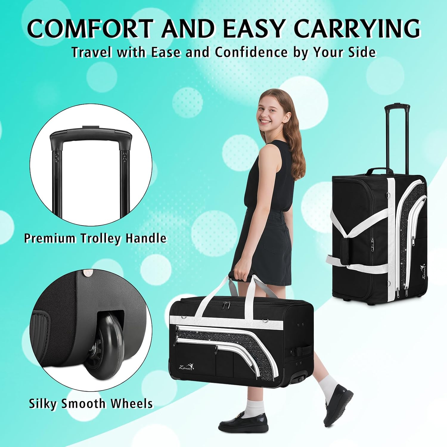 Dance Bag with Garment Rack - 28 Inch Professional Dance Competition Duffle Bag with Rack - Wheeled Dance Suitcase with Multiple Pockets for Dancers, Athlete, Travelers, and Livestreamer