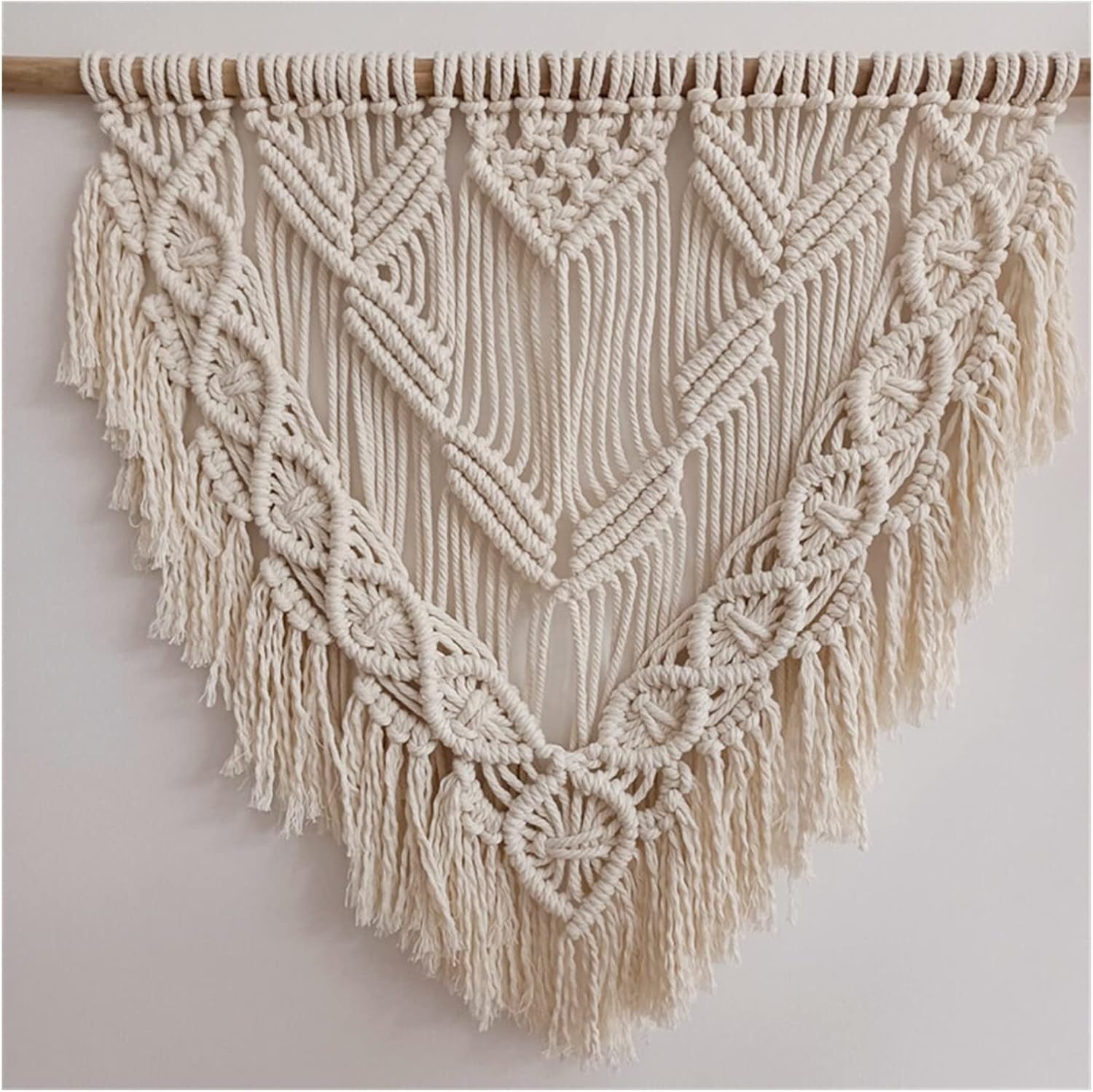 Tapestry Macrame Wall Hanging Hand-Woven Pendant Woven Tapestry Bohemian Crafts Room Decoration (Beige 80x60cm)