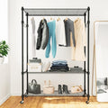 Himimi 3 Tier Heavy Duty Garment Rack with Wheels, Adjustable Wire Shelving Clothes Rack with Hanging Rod, 4 Side Hooks - Freestanding Metal Wardrobe Storage Rack, Grey