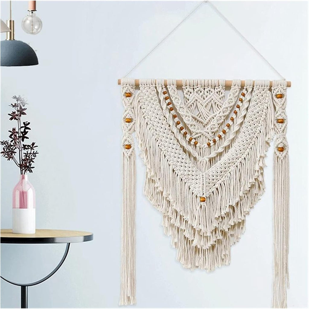 Tapestry Macrame Wall Hanging Tapestry Bohemian Geometric Bedside Porch Home Wall Decor Tassel Handmade Tapestry (Beige)