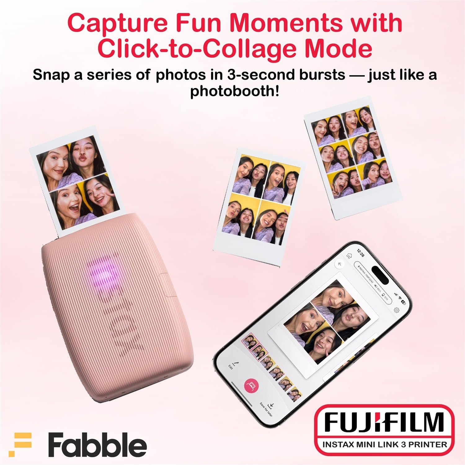Fujifilm Instax Mini Link 3 Smartphone Printer – Rose Pink Bundle with a Protective Case, Twin Pack Instant Film (20 Sheets), Hanging Photo Frames, and Premium Microfiber Cleaning Cloth