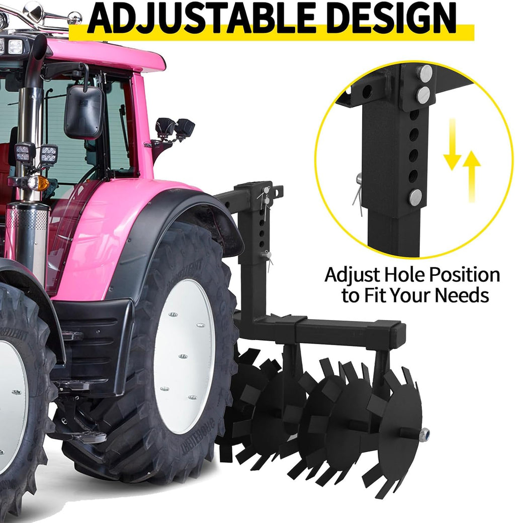 32' Disc Plow Harrow with 2' Receiver Mount for ATV/UTV, Heavy Duty Adjust Height Pull Behind Tiller, Black