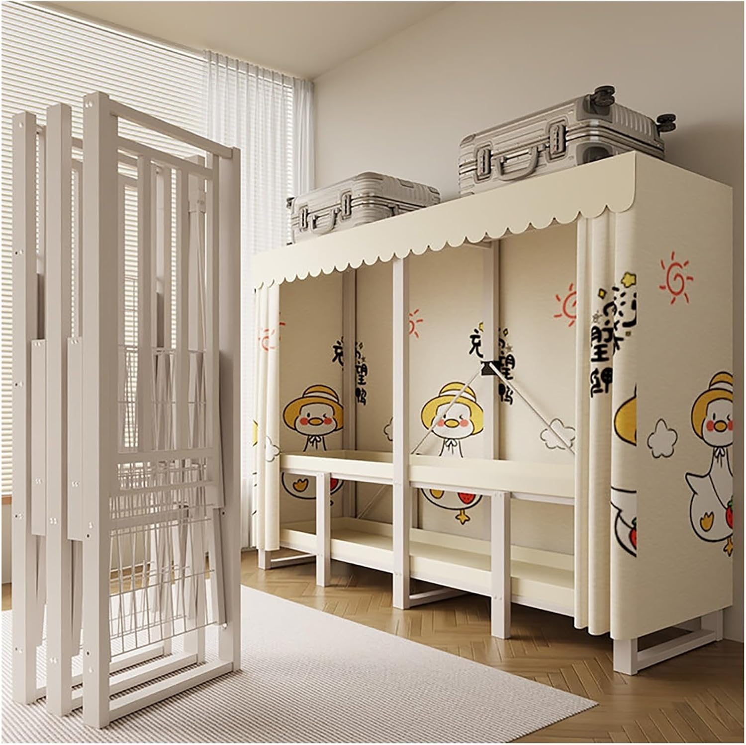 Foldable Wardrobe Closet With Cover, Heavy Duty Metal Clothes Rack For Hanging Clothes, Freestanding Coat Armoire Storage Garment Racks For Bedroom(A,130cm/51.2in)