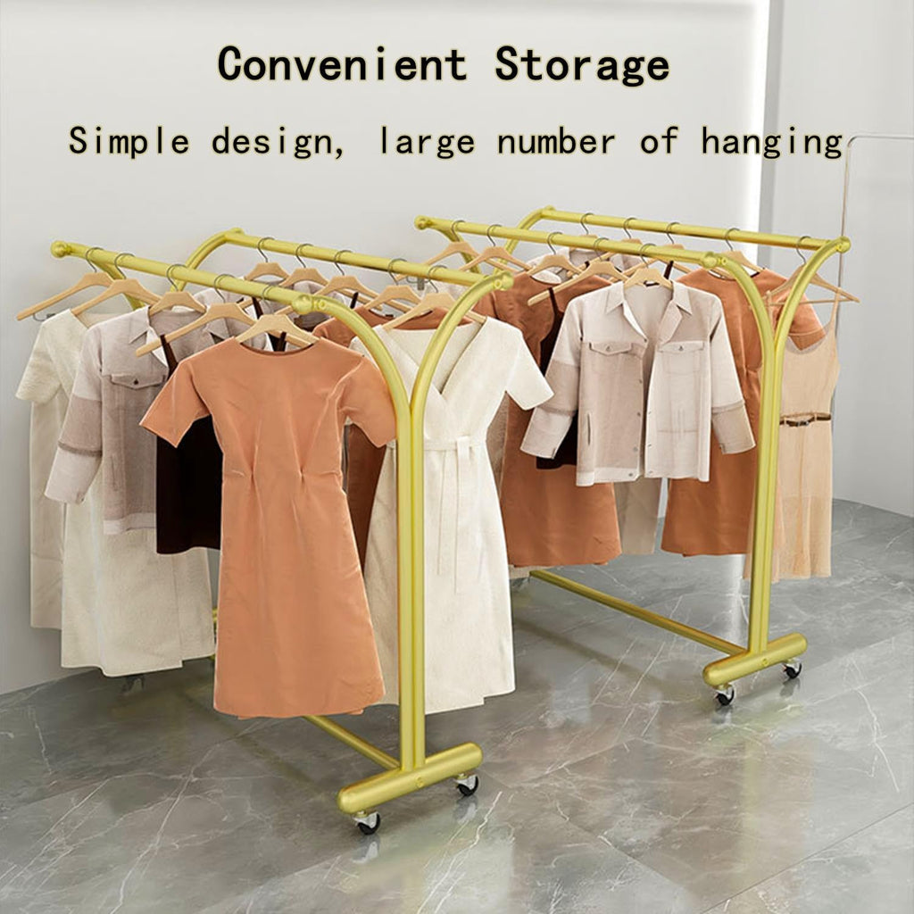 Floor Standing Metal Garment Rack for Hanging Clothes, Large Heavy Retail Display Racks w/Wheels, Commercial Clothing Rack, Merchandise Display Rack, Gold