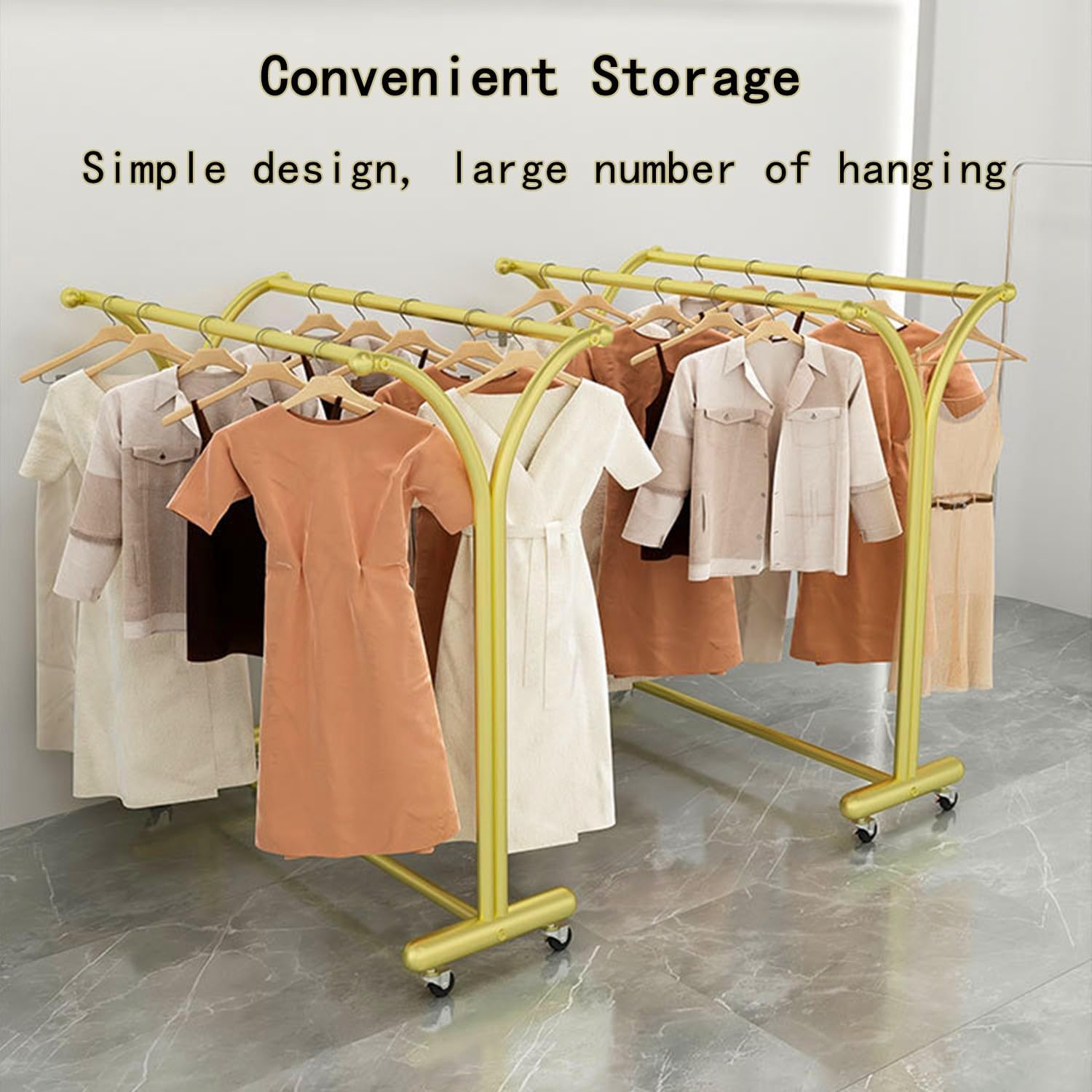 Floor Standing Metal Garment Rack for Hanging Clothes, Large Heavy Retail Display Racks w/Wheels, Commercial Clothing Rack, Merchandise Display Rack, Gold