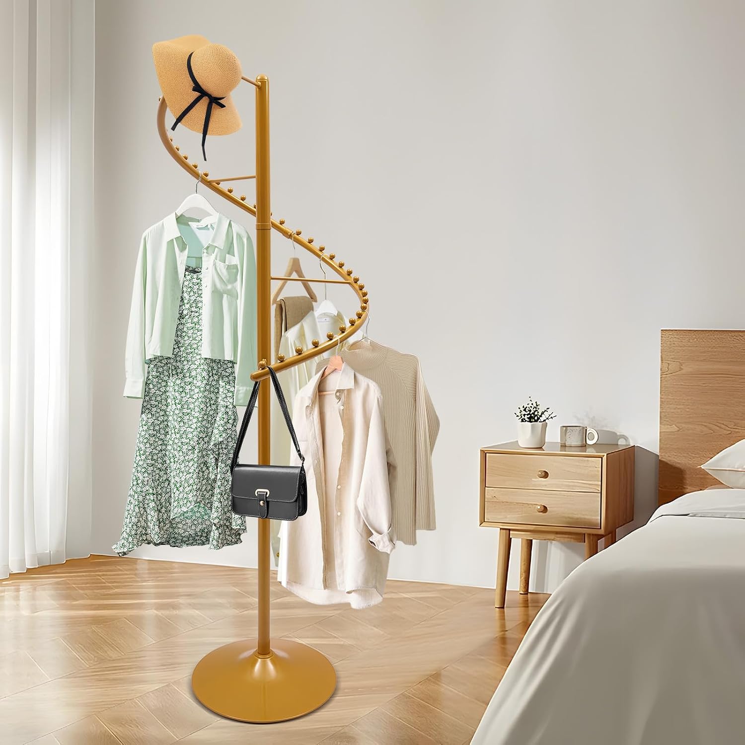 Gold Clothing Rack, 38-Ball 360° Rotating Heavy Duty Iron Freestanding Garment Rack with Dividing Bars