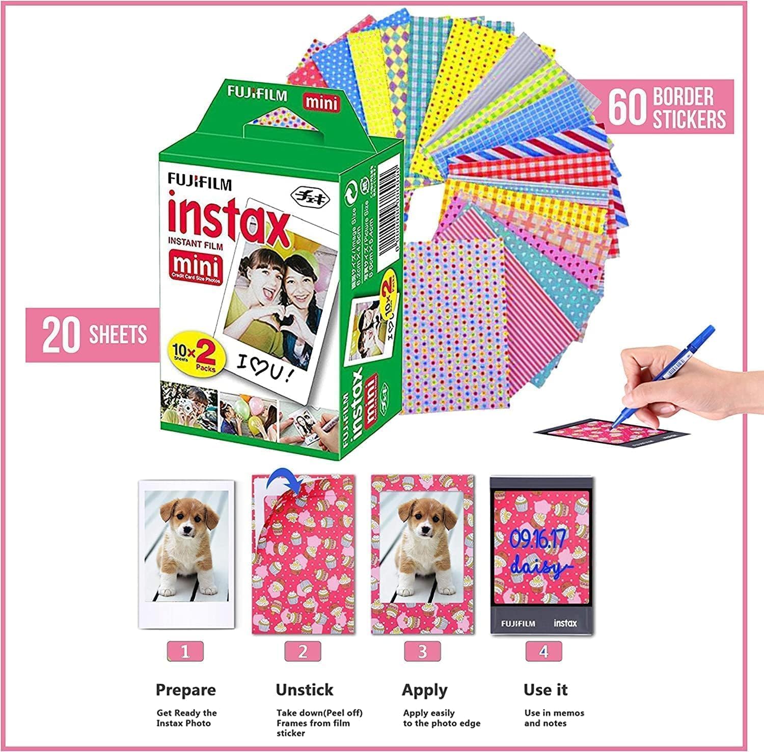 Fujifilm Instax Mini Link 3 Smartphone Printer with Instax Mini Films and Free Bonus Microfiber Cleaning Cloth... (Sage Green, 2 x Twin Pack (40 Sheets))