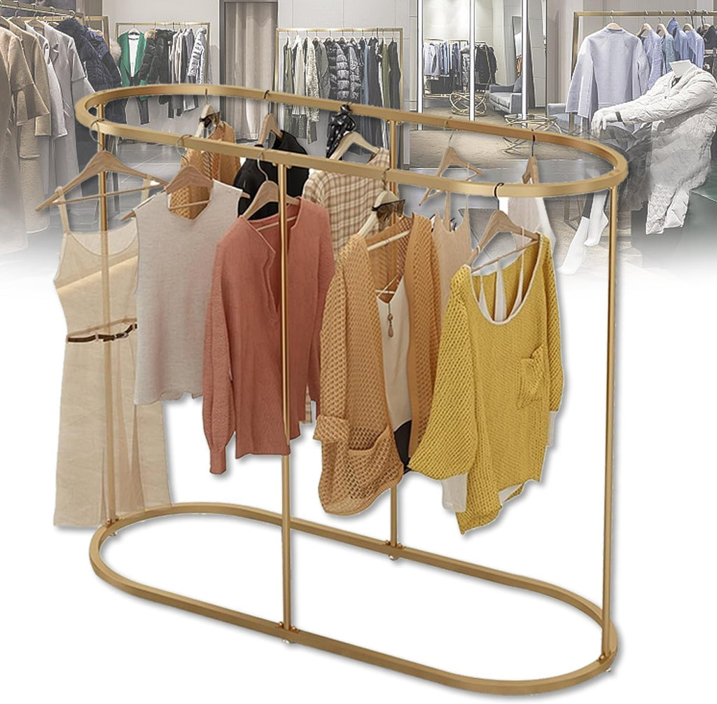 Floor Standing Clothes Hanging Rack, Commercial Round Clothes Rack, Freestanding Hanger Organizer, lothes Boutique Display Racks Display Racks for Hanging Clothes,Gold