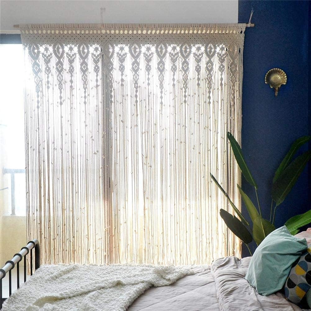 Modern Wall Decor Woven,Wall Hanging Art Tapestry, Macrame Wall Hanging Curtain Bohemian Cotton Handmade Home Decor Beaded Wall Art for Home