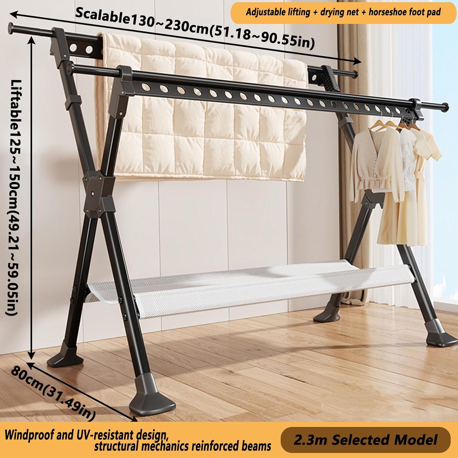 Foldable Portable Clothing Rack, Adjustable Laundry Drying Rack for Indoor and Outdoor Use, Ideal for Hanging Clothes and Shoes