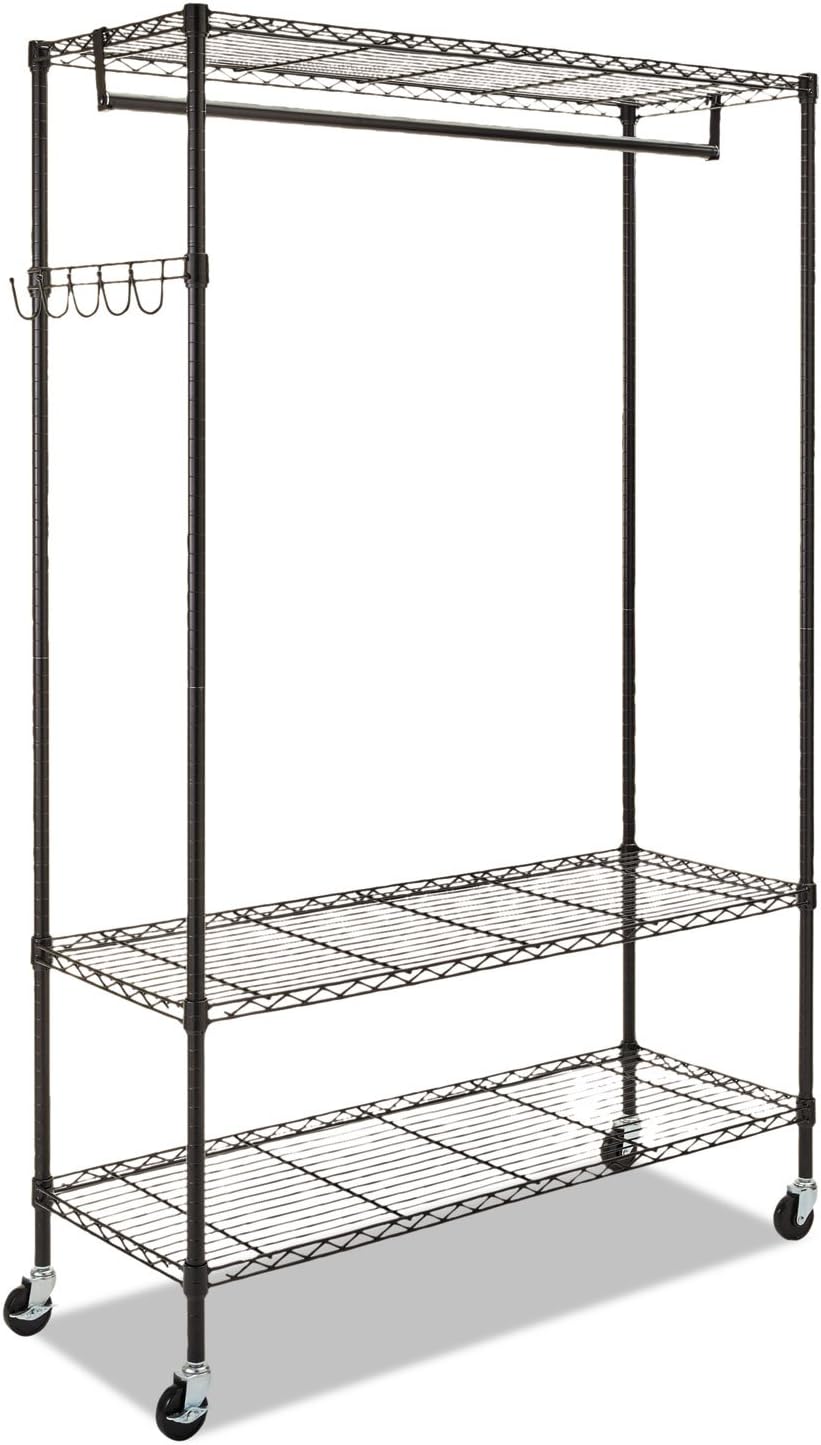 Alera GR364818BL Wire Shelving Garment Rack, Coat Rack, Stand Alone Rack, Black Steel w/Casters