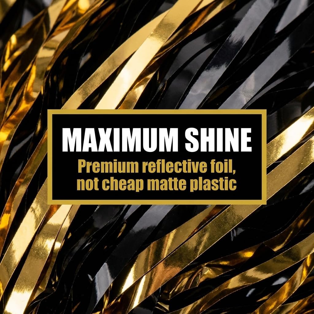 Anderson's Premium Metallic Black and Gold Foil School Spirit Shakers Cheerleader Pom Poms Sports Football Basketball Homecoming Squad Team Party Dance Club Performance Celebration Pack of 100