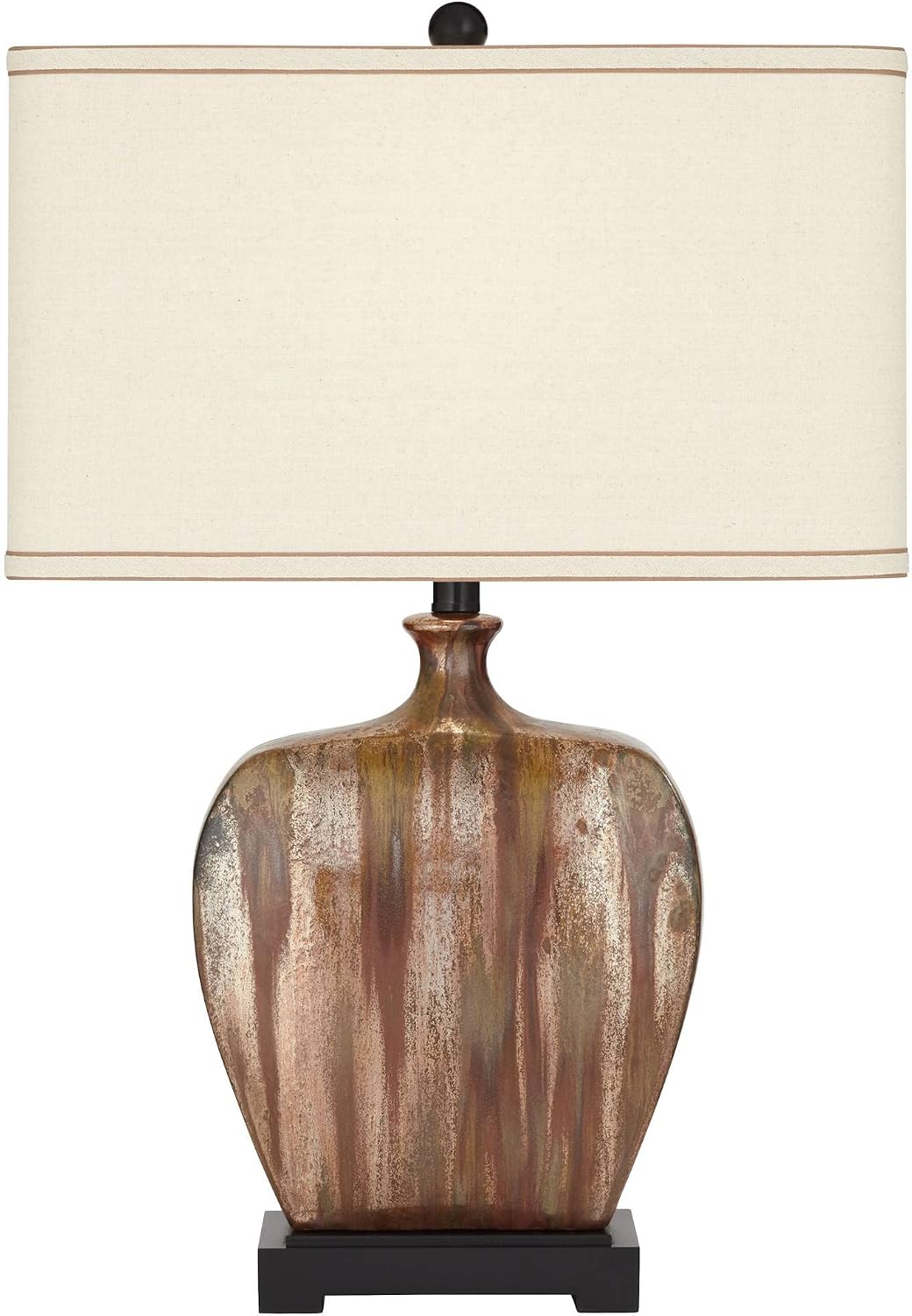 Possini Euro Design Julius Modern Rustic Style Table Lamps 27' Tall Set of 2 Ceramic Copper Drip Rectangular Fabric Shade Decor for Living Room Bedroom House Bedside Nightstand Home Office Reading