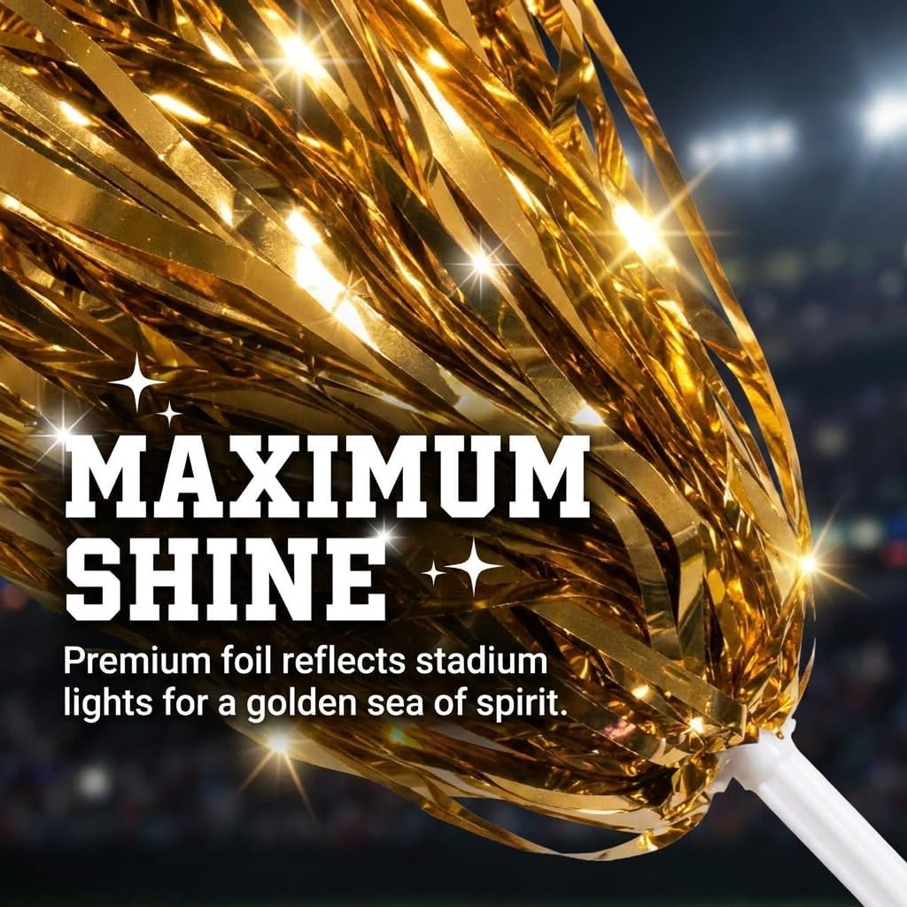 Anderson's Premium Metallic Gold Foil School Spirit Shakers, Cheerleader Pom Poms, Sports Fan, Football, Basketball, Homecoming, Squad, Team, Party, Dance Club, Performance, Celebration Pack of 50