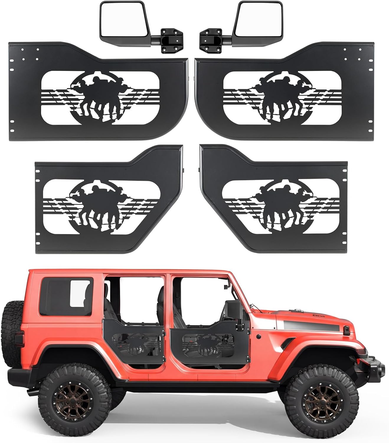 VEVOR Jeep Tube Doors, 4-Door, Fit for 2018-2026 Jeep Wrangler JL & 2020-2026 Gladiator JT, Soldier Pattern Off Road Front & Rear Tubular Half Doors with DOT Certified Side View Mirrors & Rubber Pads