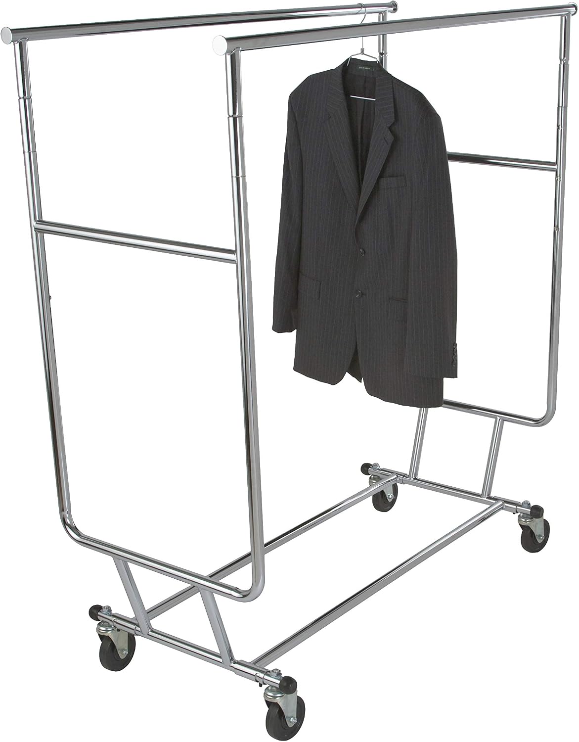 Econoco Double Arm Garment Rack, 55 Inch High x 48 Inch Wide Clothing Display Rack, Heavy Duty Commercial Grade, Chrome