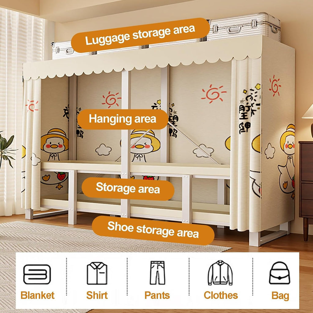 Foldable Wardrobe Closet With Cover, Heavy Duty Metal Clothes Rack For Hanging Clothes, Freestanding Coat Armoire Storage Garment Racks For Bedroom(A,110cm/43.3in)