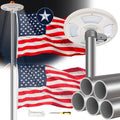 25FT Sliver Heavy Duty Flag Pole Kit with Solar Light & 3x5Ft American Flag | Wind resistant 12 gauge aluminum flies no tangle 3x5 US flag, with 128 LED solar light for 10H continuous shining