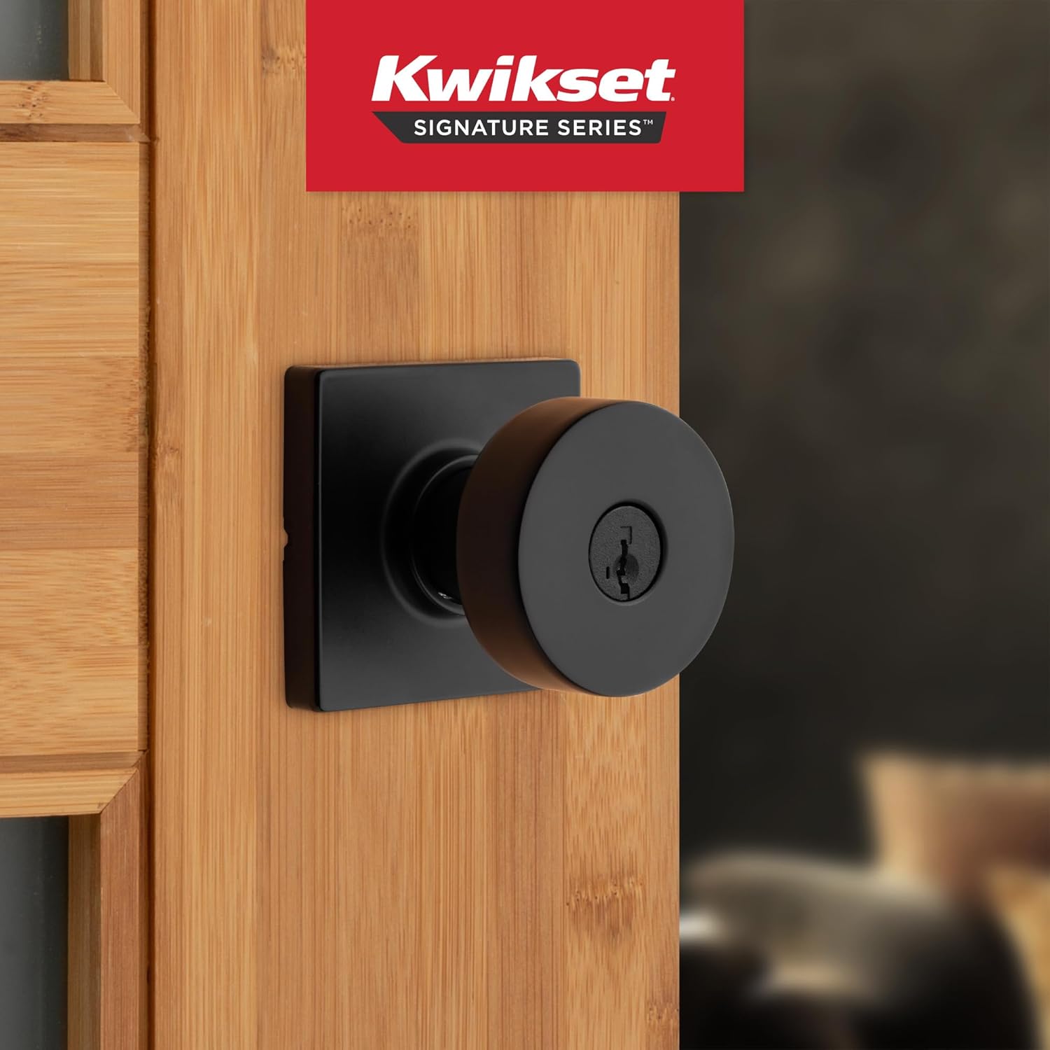 Kwikset Matte Black Keyed Entry Door Knob | SmartKey Security | Square Rose | Microban Protection | For Exterior Doors | Pack of 12