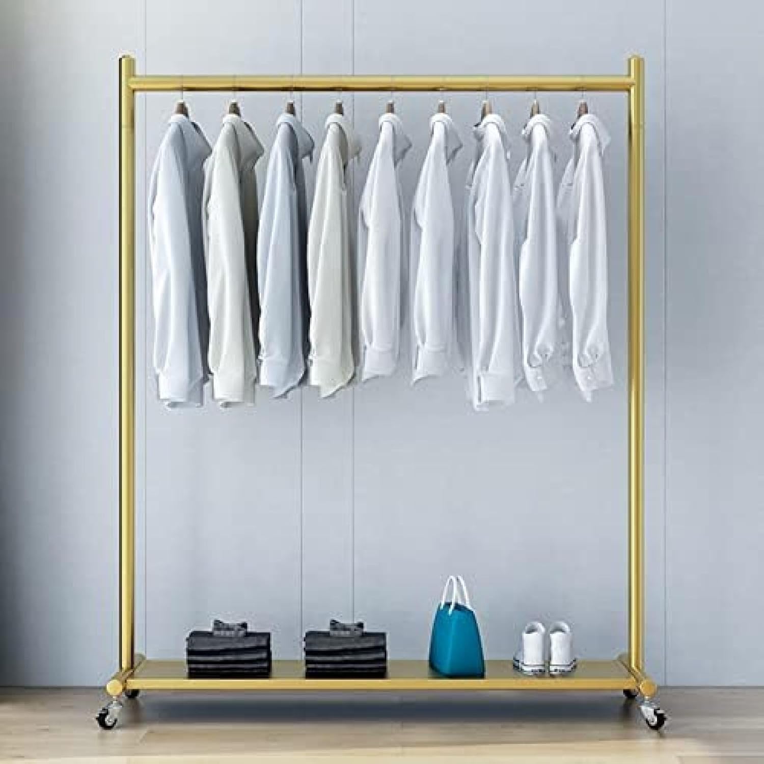 Garment Rack Modern Clothing Rack with Shelves On Wheels Commercial Grade Heavy Duty Metal Clothes Rails Freestanding Coat Rack for Bedrooms and Boutiques,Gold,100X40X165CM,Collector88