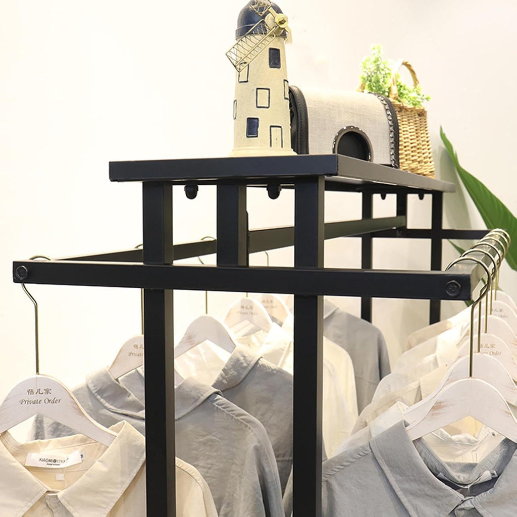 Heavy Duty Double Hanging Rods Clothing Rack for Bedroom/Laundry Room/Retail Store Freestanding Clothes Garment Rack with Shelves and Retail Display Stand